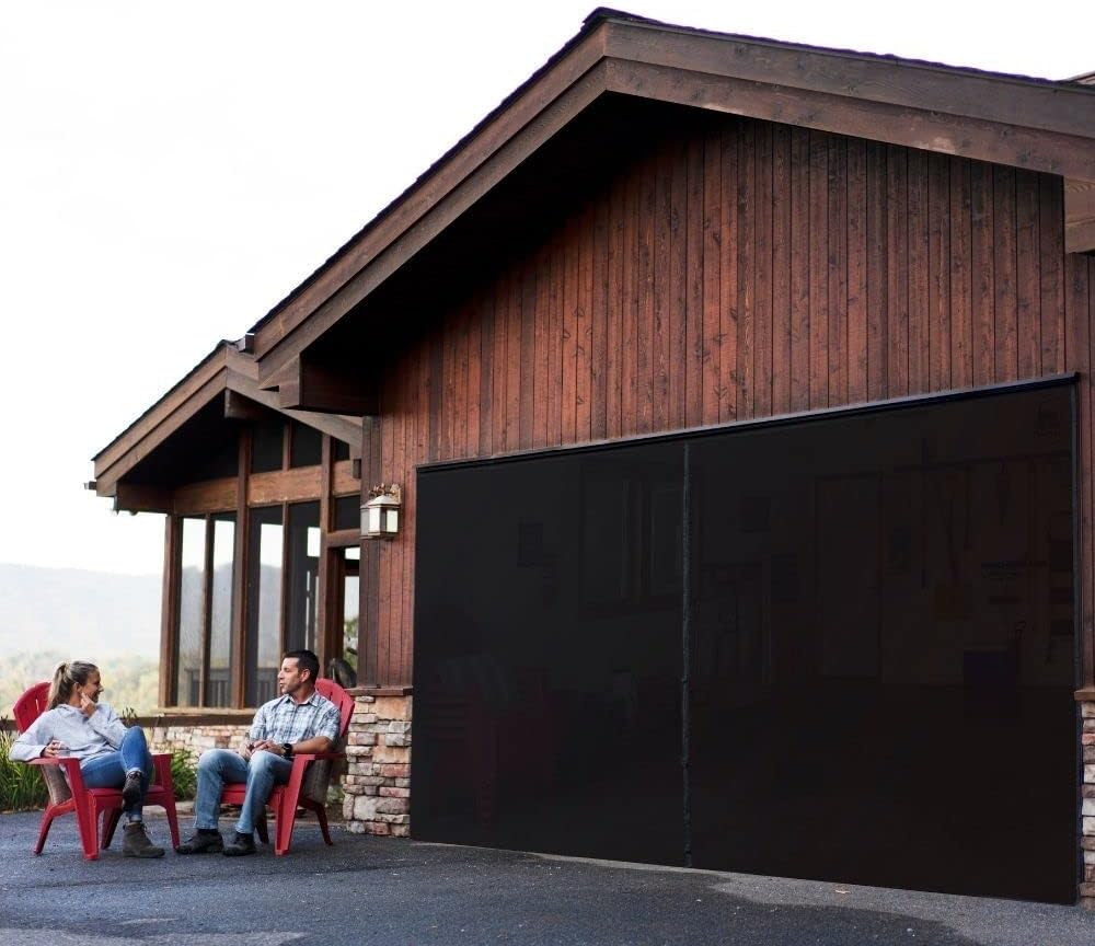 Heavy Duty 2 Car Garage Door Screen, 16 x 7 Fiberglass Mesh, Magnetic Auto Close, Pack of 2 U2955