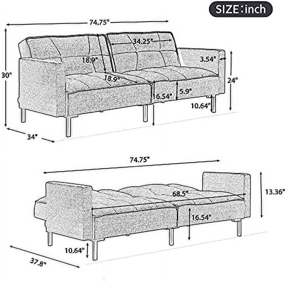 Modern Linen Convertible Futon Sofa Bed with 2 Pillows G228723