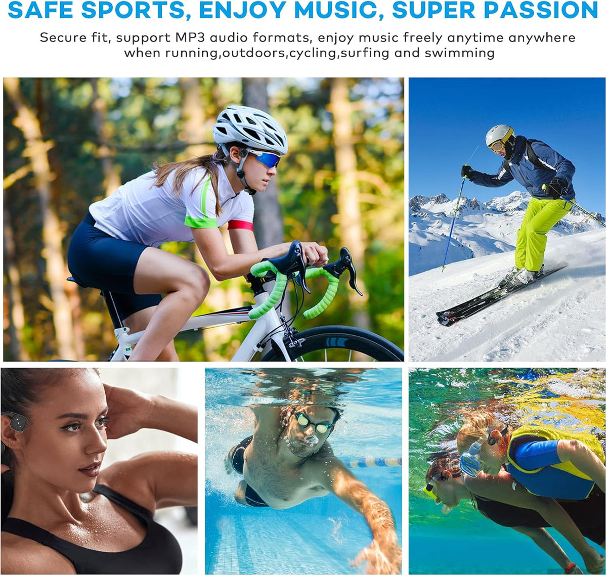 Waterproof Bone Conduction Headphones IPX8 Open-Ear 8GB MP3 Player Wireless Bluetooth Sports Headphones with Noise Cancelling MIC A6489