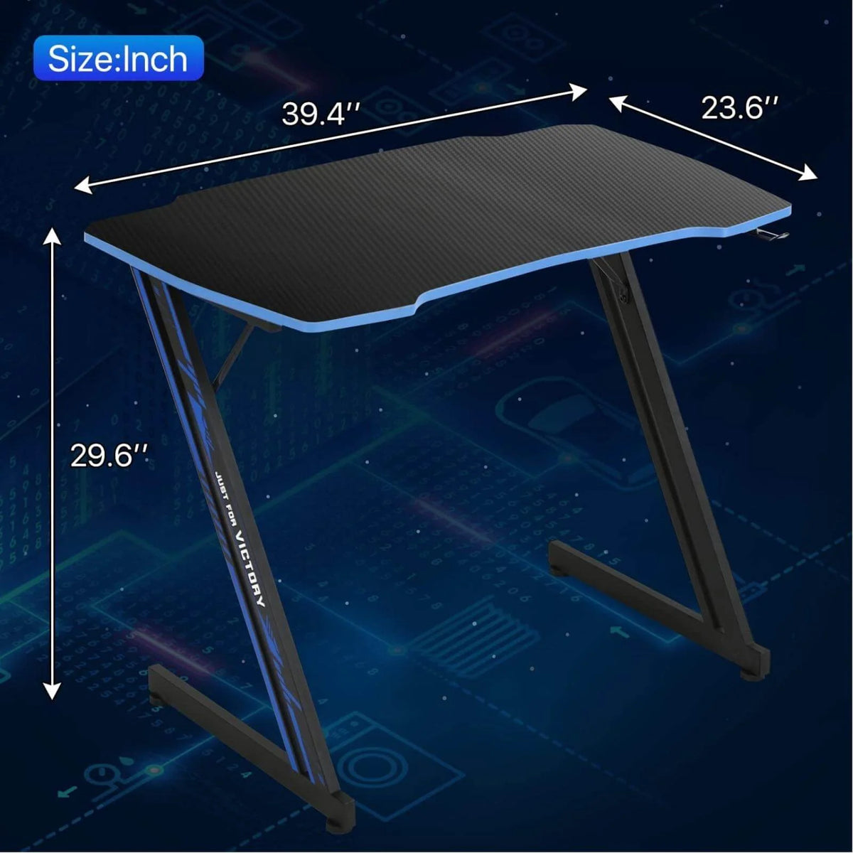 39.4 inch Blue Z-Shaped Gaming Desk with Headphone Hook K15217
