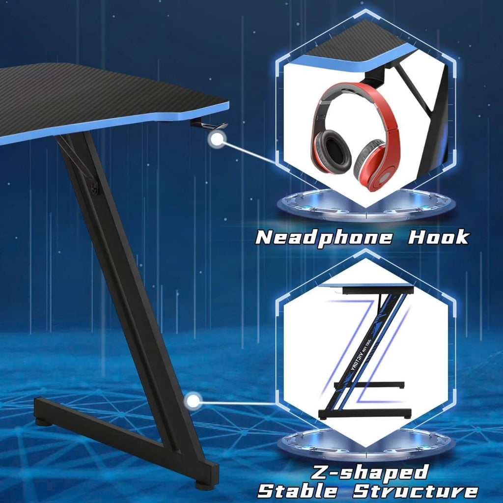 39.4 inch Blue Z-Shaped Gaming Desk with Headphone Hook K15217