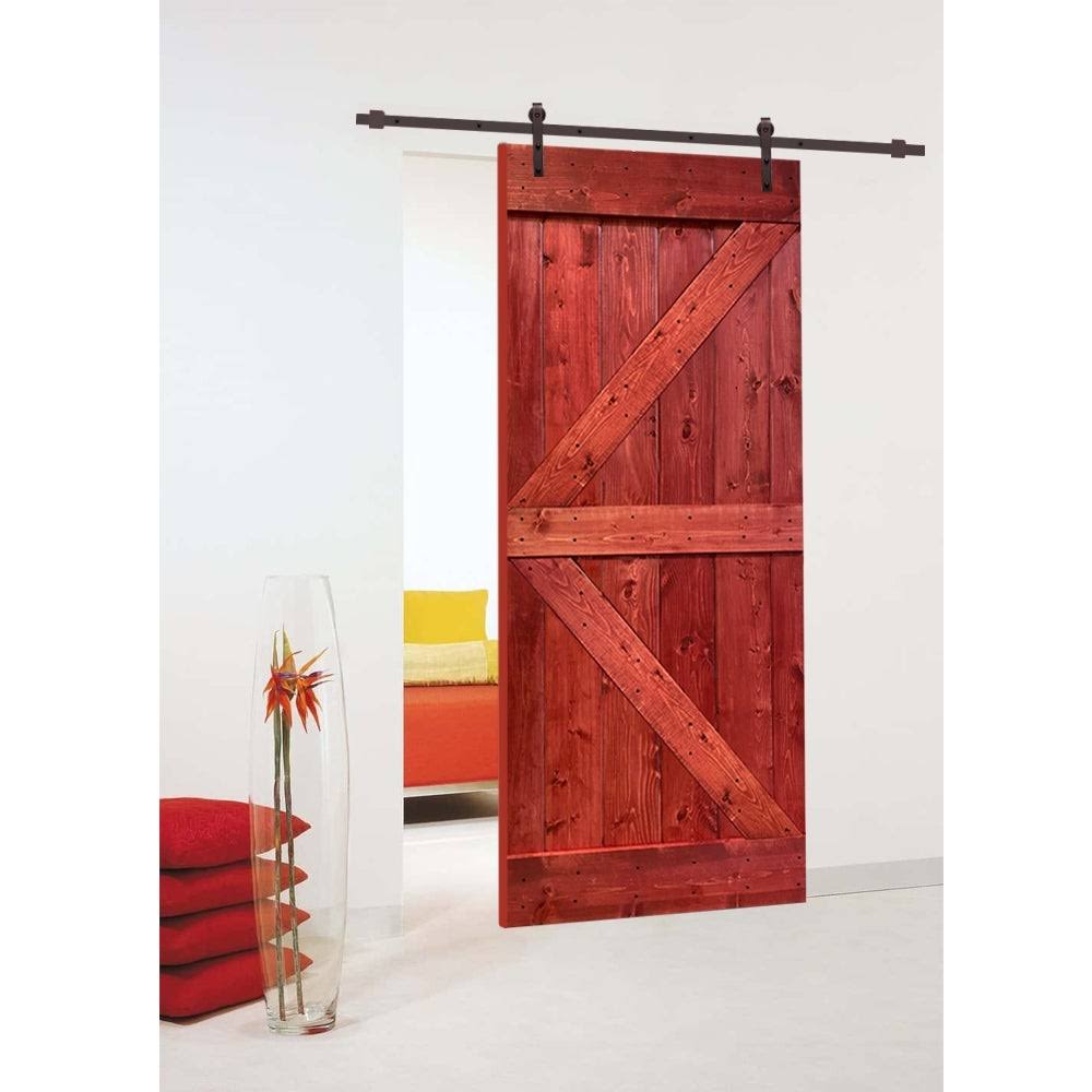 Jungle Green Stained Wood Interior Sliding Barn Door with Hardware Kit O2499