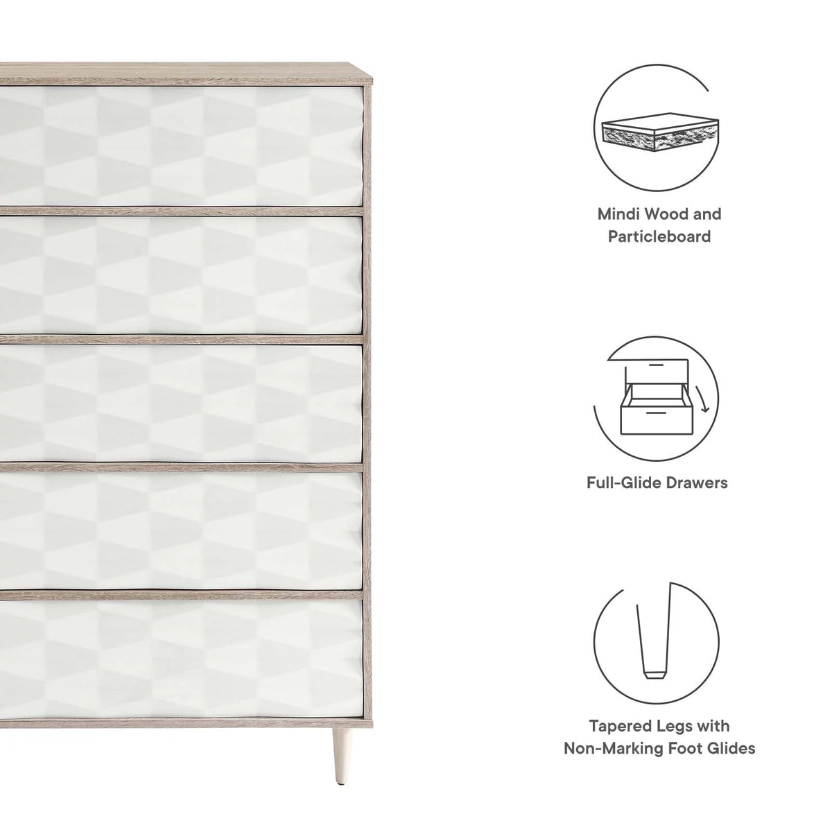 Oak White 5-Drawer Chest G914