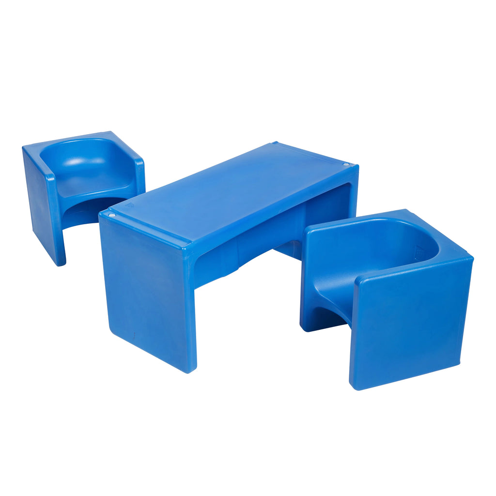 Blue 3-Piece Table and Cube Chair Set O783314