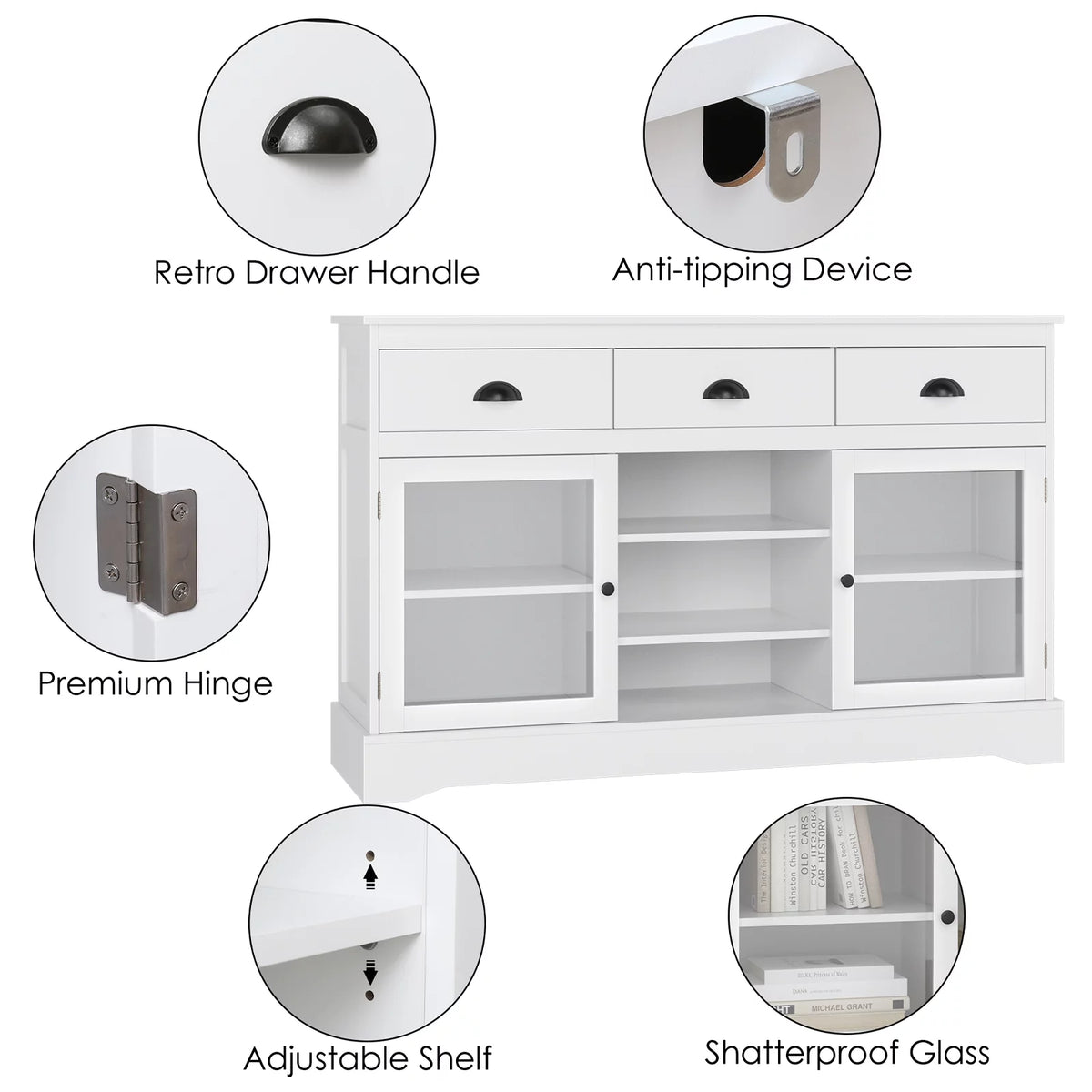 White 3 Drawer Sideboard Buffet D470