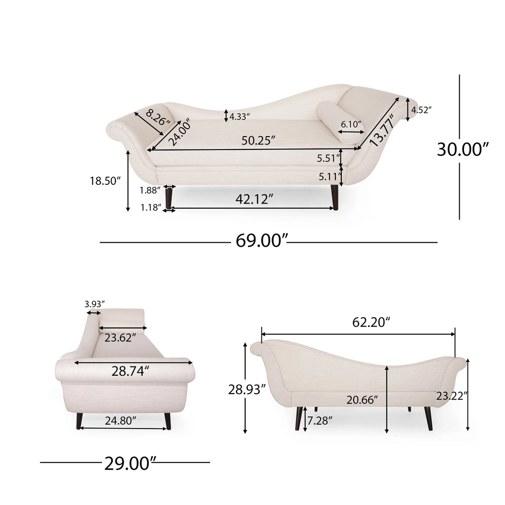 Beige Fabric Chaise Lounge With Bolster Pillow F426
