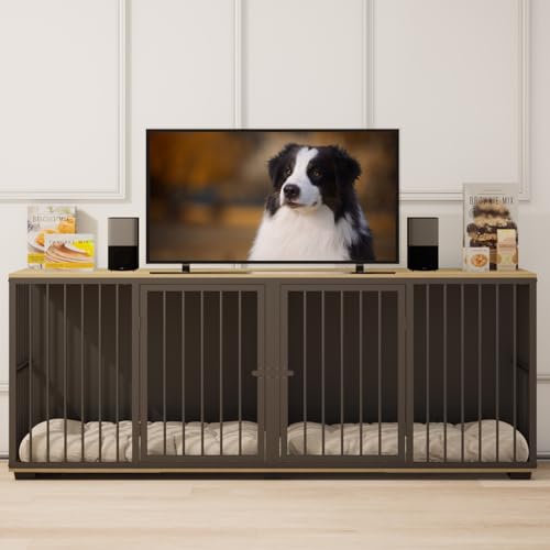 71.6'' Metal Steel Frame Double Dog Kennel with 2 Rooms and Removable Divider Black M212