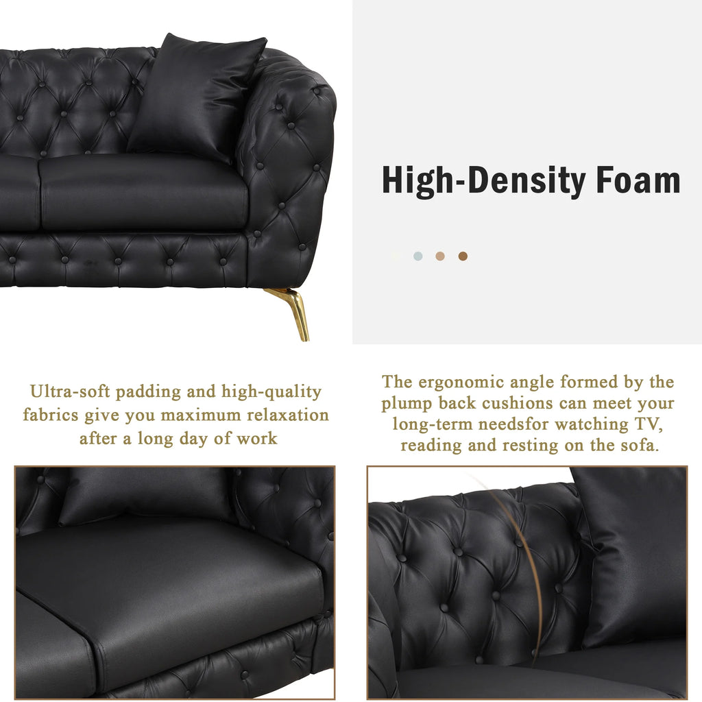 Black PU Upholstered Sofa with Metal Legs Q374