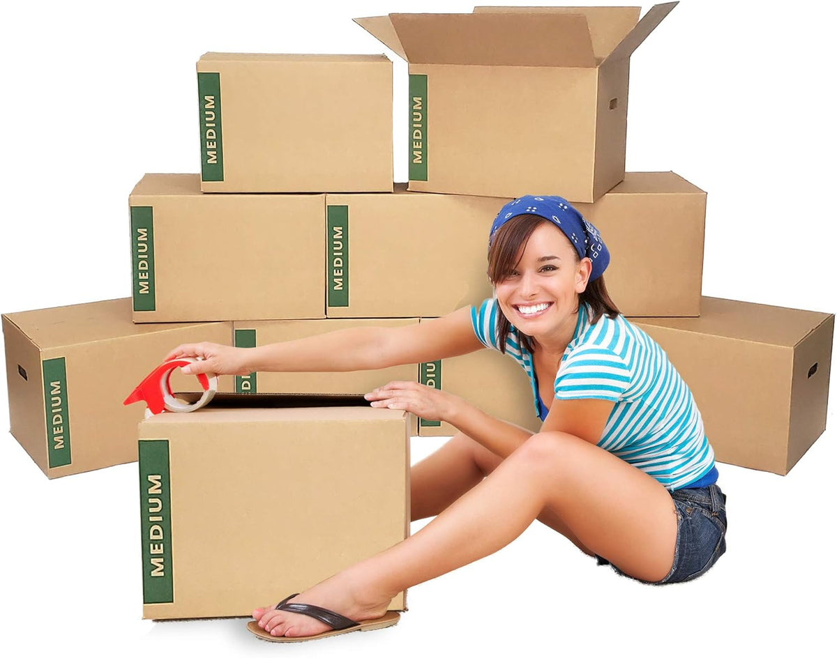 Medium Moving Boxes with Handles Pack of 10 – 18"x14"x12" T469986