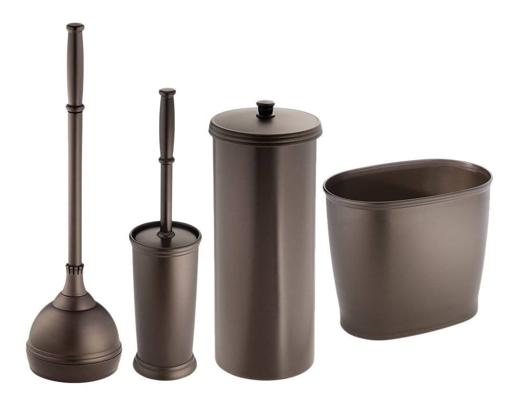 Toilet Bowl Brush, Plunger, Toilet Paper Holder, Trash Can, Set of 4 Q6632