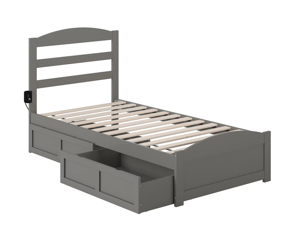 Grey Twin Wood Platform Bed with 2 Storage Drawers T604