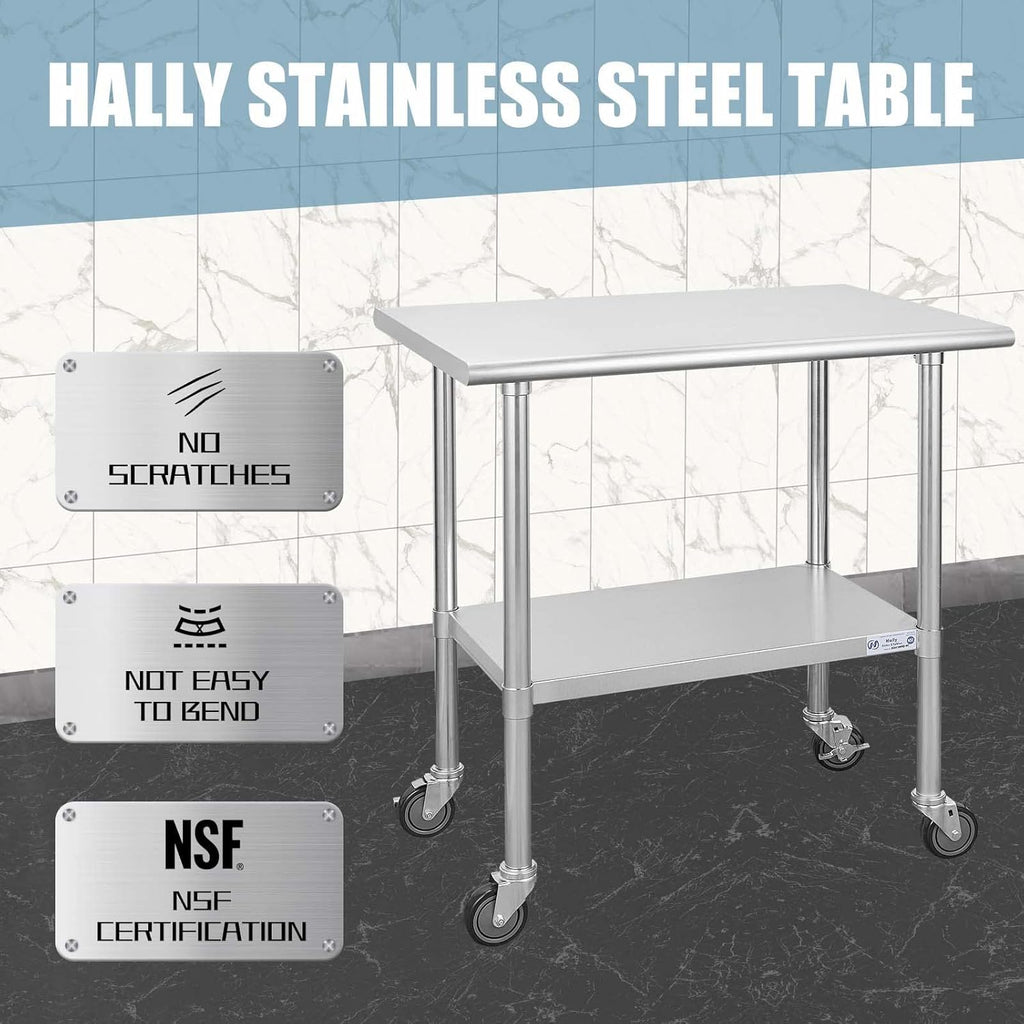 Stainless Steel Table 30 x 48 Inches with Caster Wheels J2690