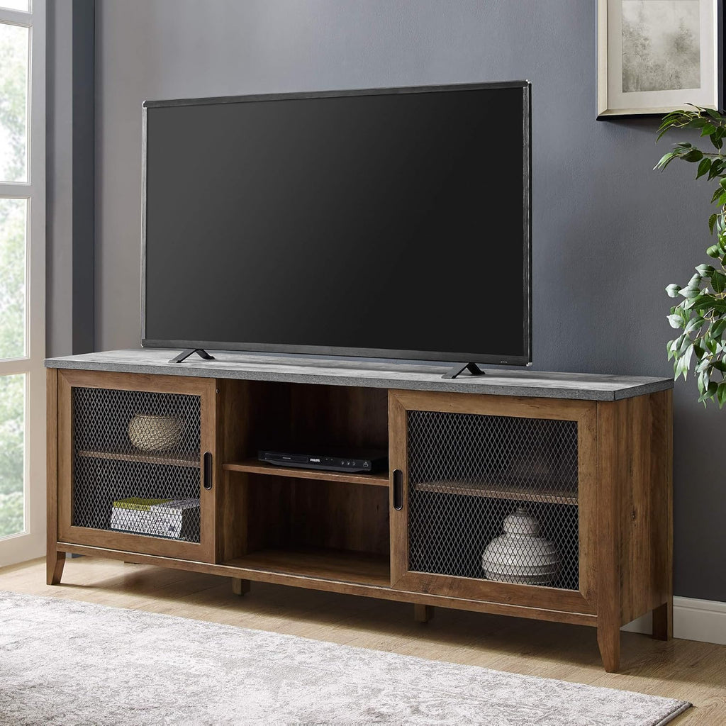 Rustic Oak Sliding Barn Door TV Stand Storage Cabinet H1392