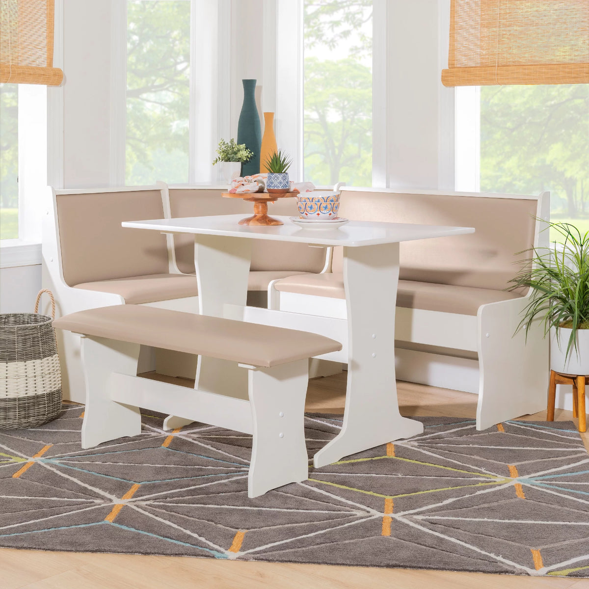 Tan Dining Table and Bench Set with Storage Y58931