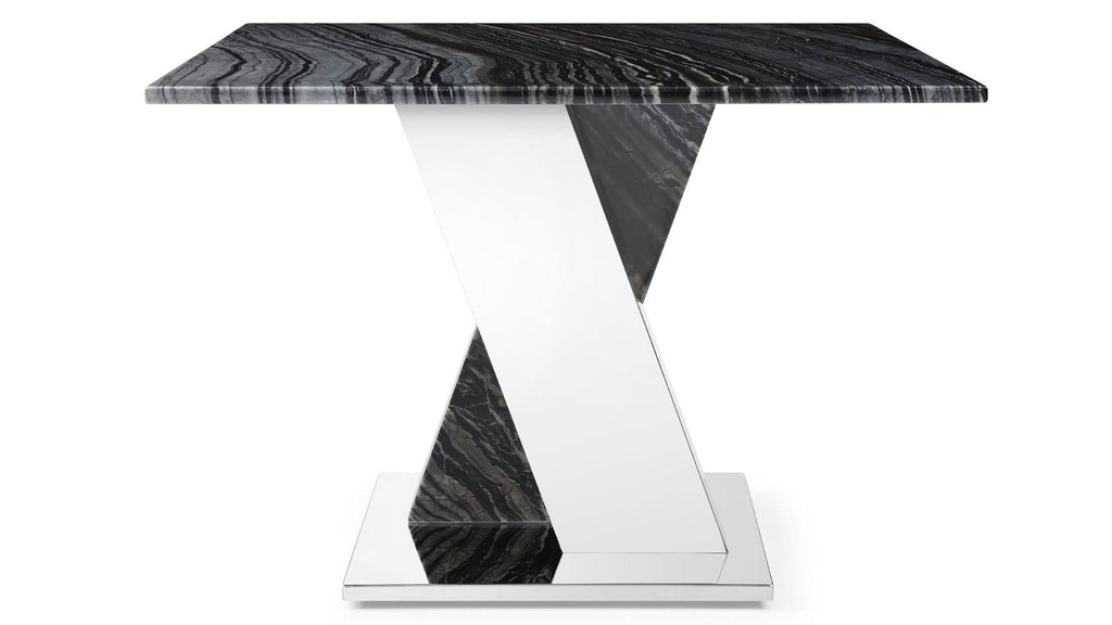 Black and White Marble End Table with Stainless Steel Base S85102