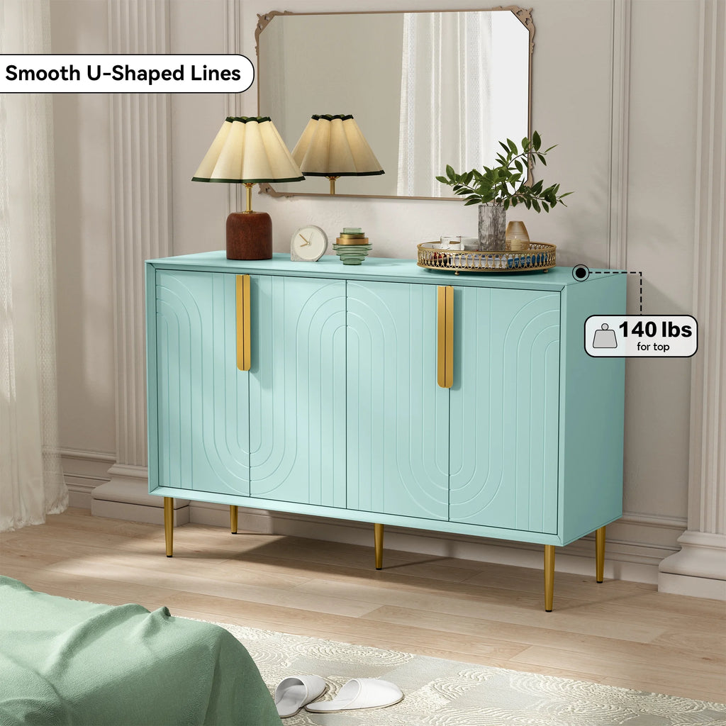 Mint Green 4 Door Accent Cabinet with Gold Legs T7976