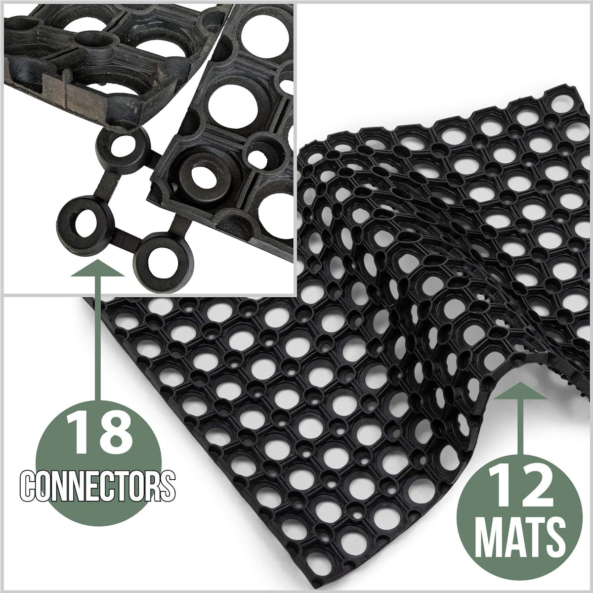 Interlocking Rubber Drainage Floor Mat 24 x 16 inches 12 Mats C9277