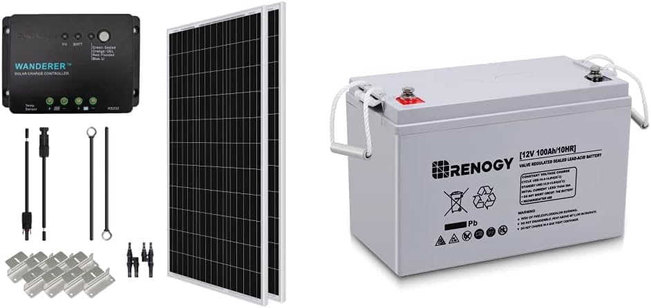 200 Watt 12 Volt Monocrystalline Solar Panel Starter Kit with 2 Pcs 100W Panel and 30A PWM Charge Controller D325