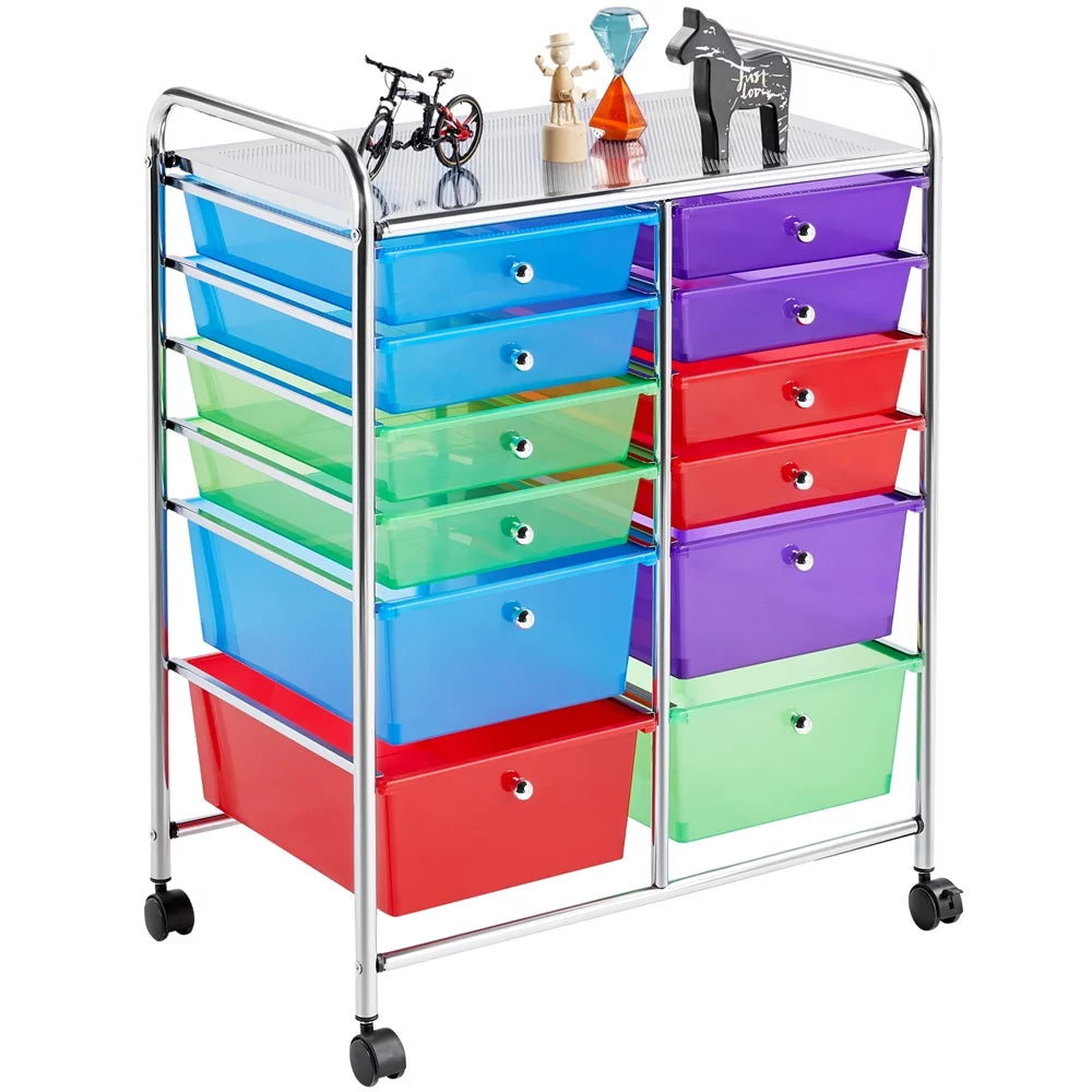 12 Drawer Rolling Storage Cart with Castors, Black W3003