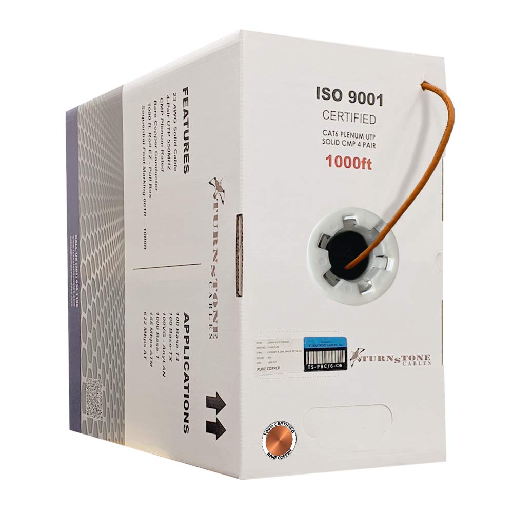1000ft Cat6 Plenum Bulk Ethernet Cable, 23AWG Solid Bare Copper, UTP E903403