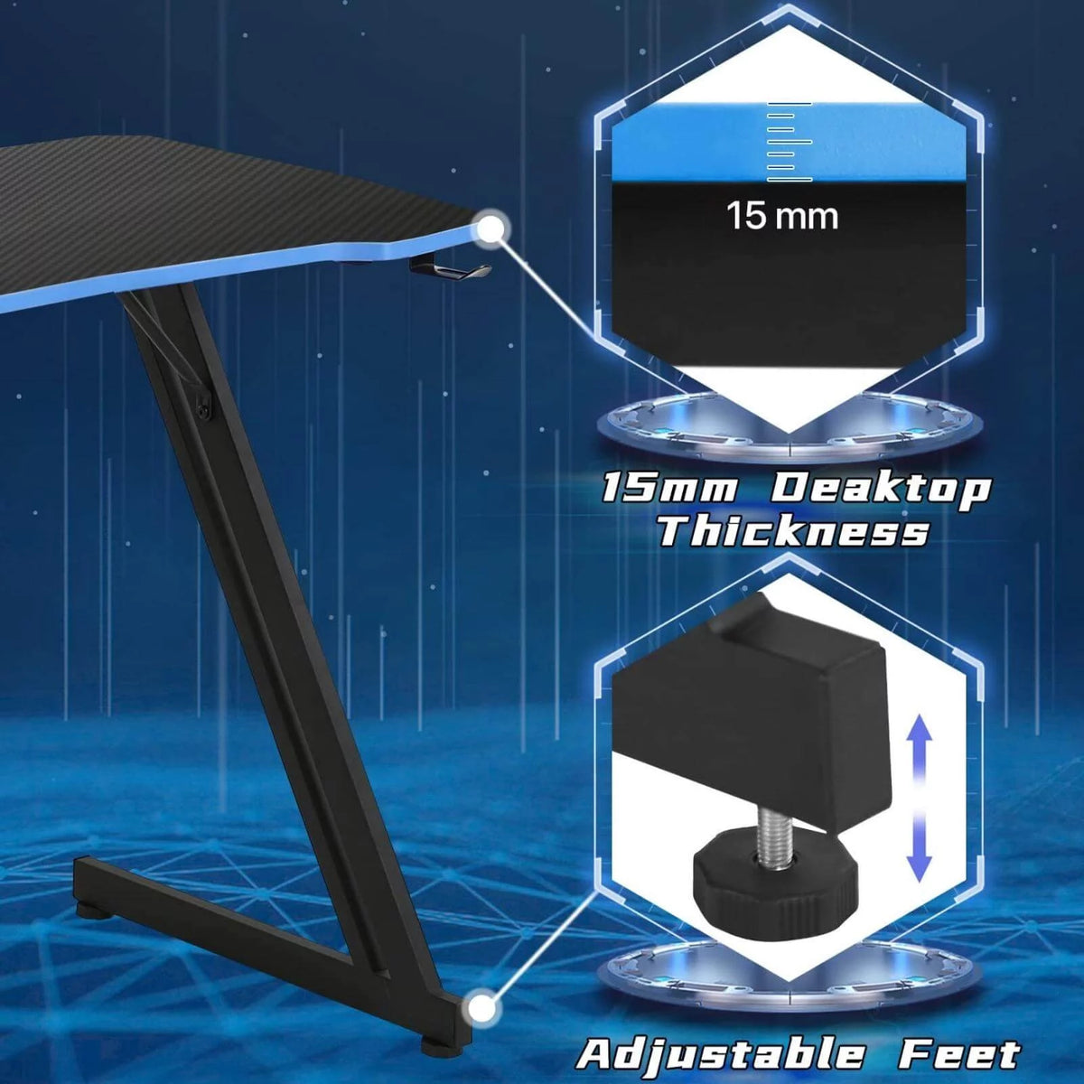 39.4 inch Blue Z-Shaped Gaming Desk with Headphone Hook K15217