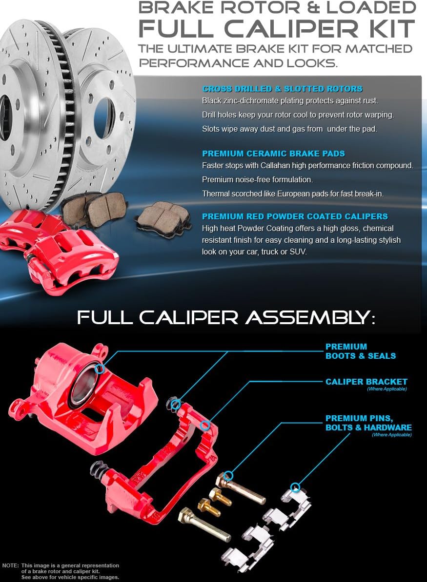 Red Powder Coated Calipers Rotors Ceramic Pads Kit D1240