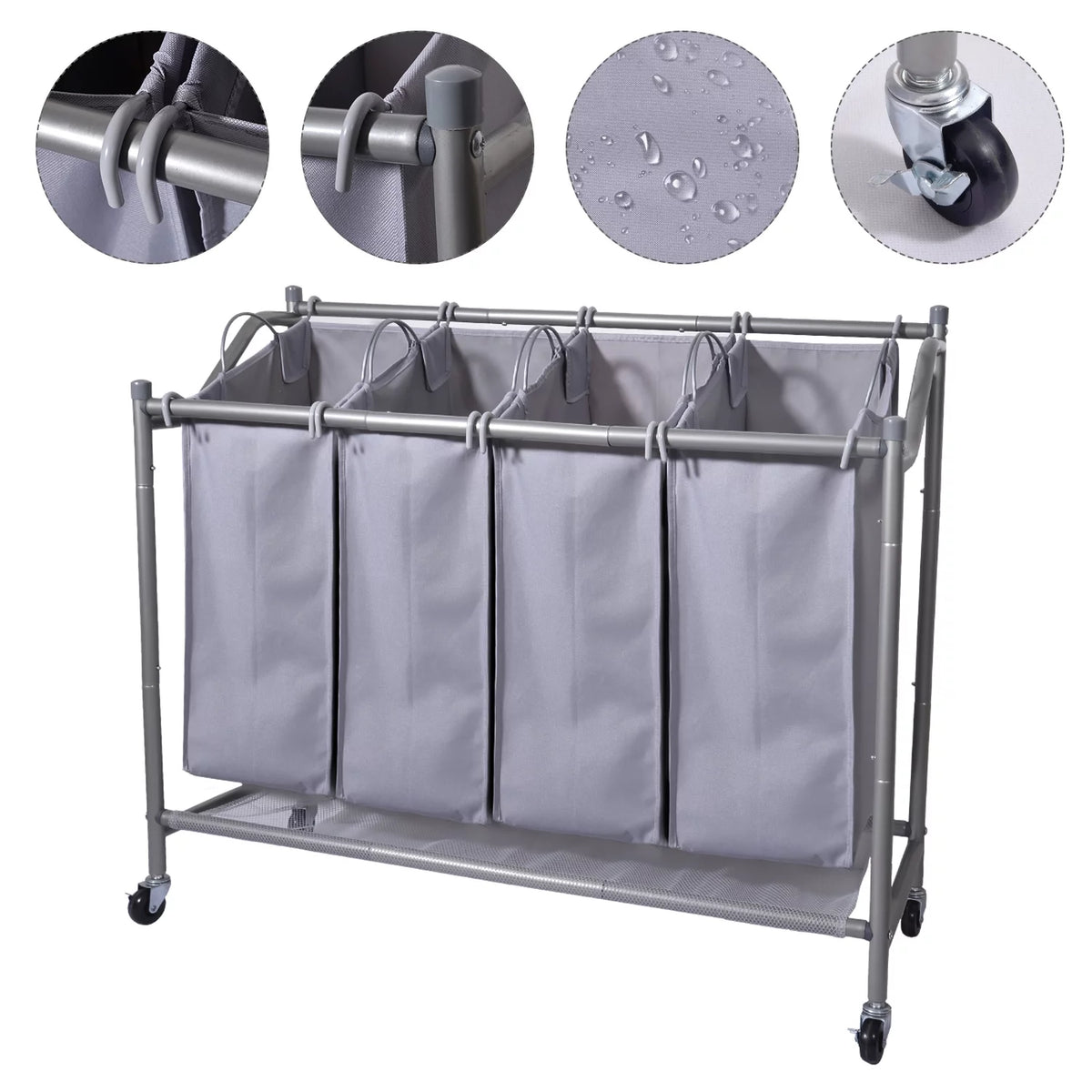 Rolling 4-Bag Laundry Sorter Cart with Wheels H797441