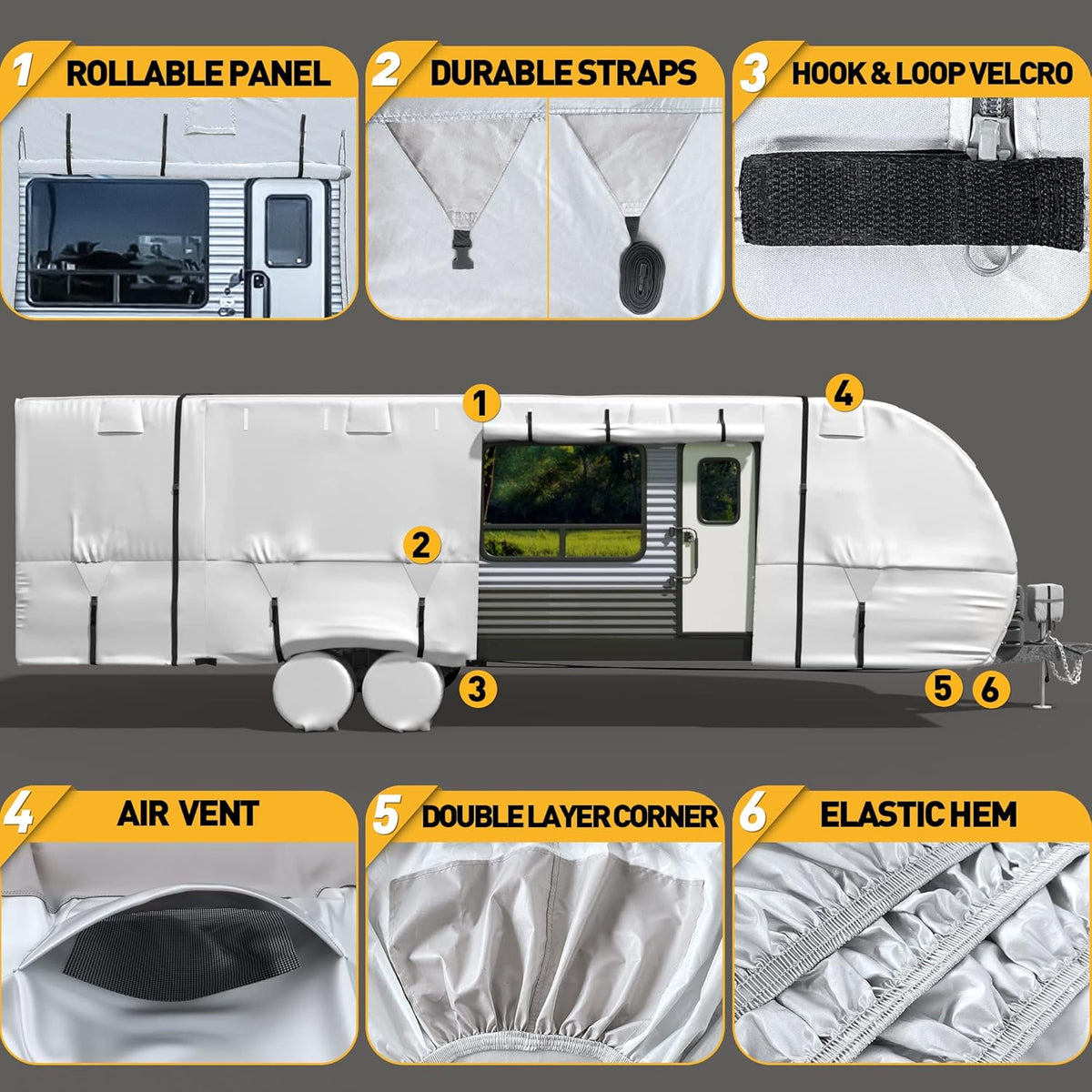 RV Trailer Cover 300D Waterproof Windproof Anti-UV for 24'-27' RV with Jack Cover G21009