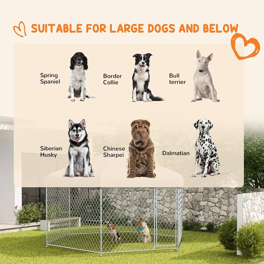13.4' x 11.5' x 8.8' Dog Kennel Outdoor Dog Run with Waterproof Roof, Lockable Door, Silver H681012