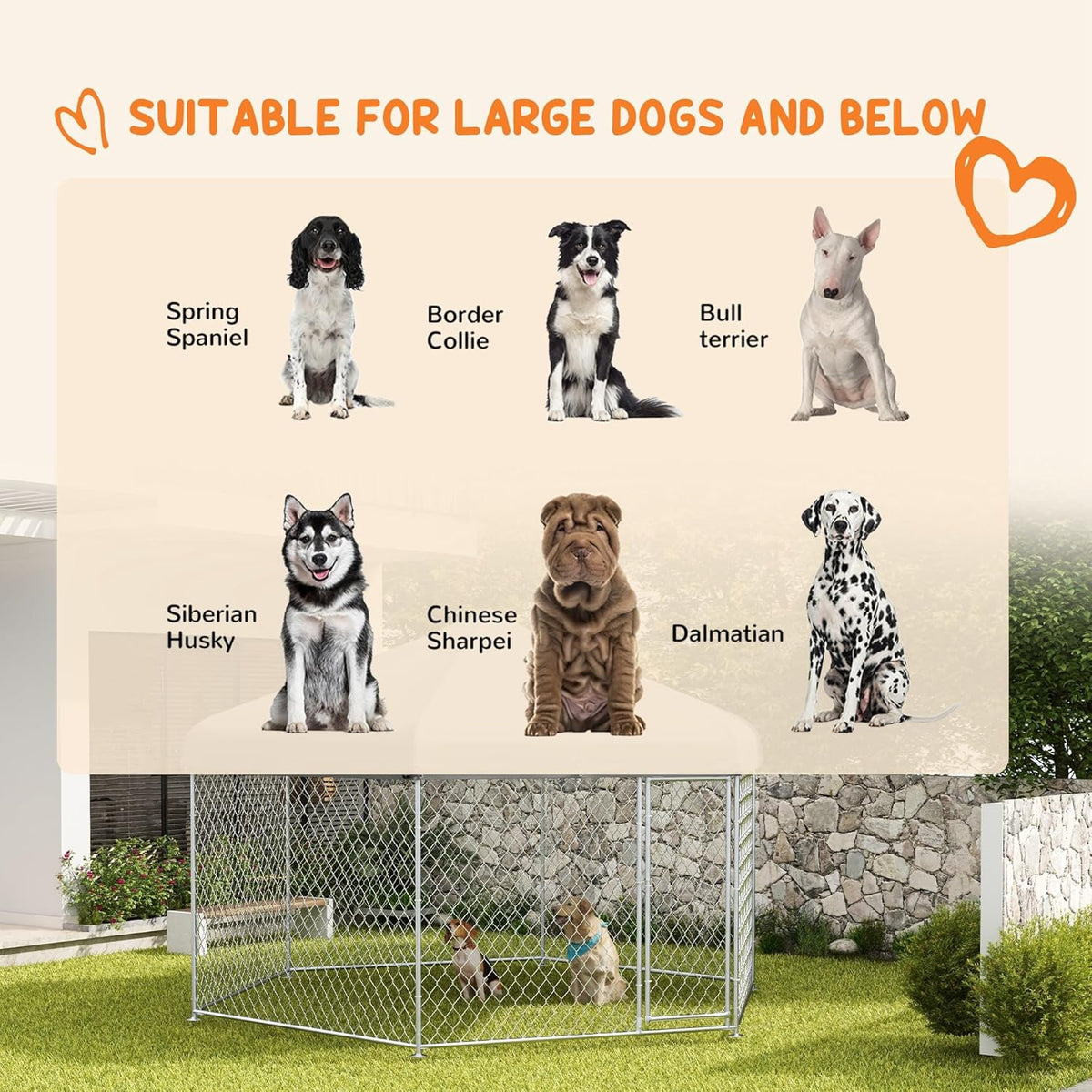 13.4' x 11.5' x 8.8' Dog Kennel Outdoor Dog Run with Waterproof Roof, Lockable Door, Silver H681012
