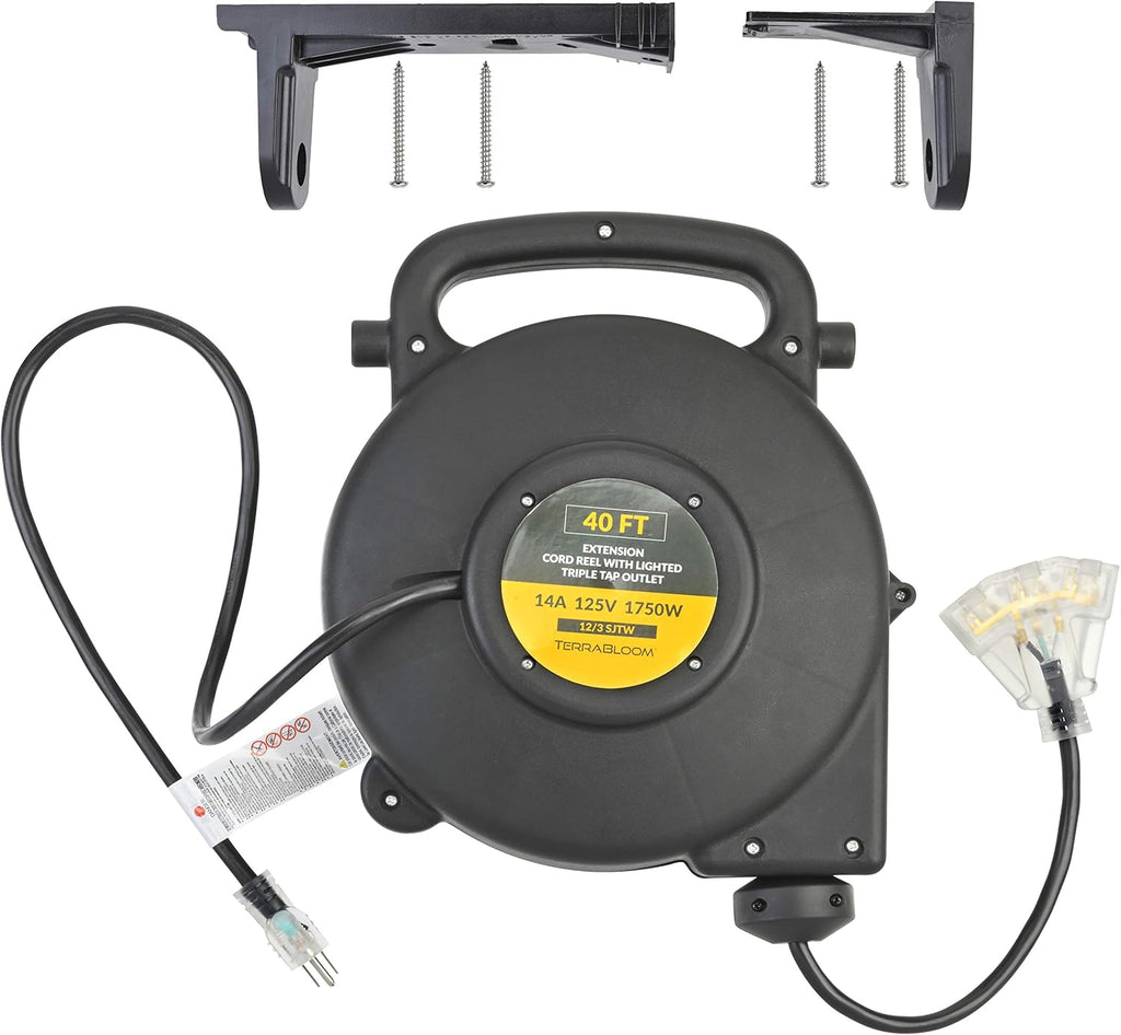 40 Ft 12/3 Retractable Extension Cord Reel with 3 Outlets Z143390