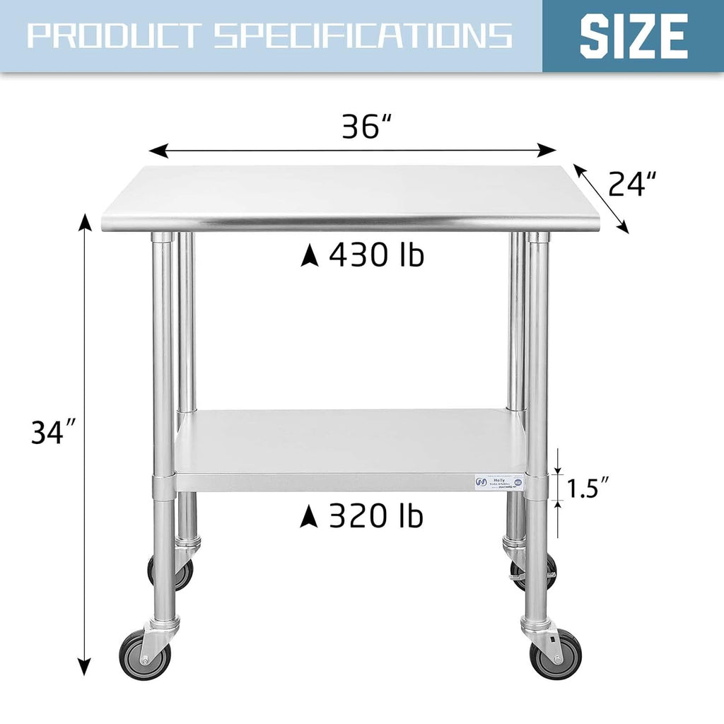 Stainless Steel Table 30 x 48 Inches with Caster Wheels J2690