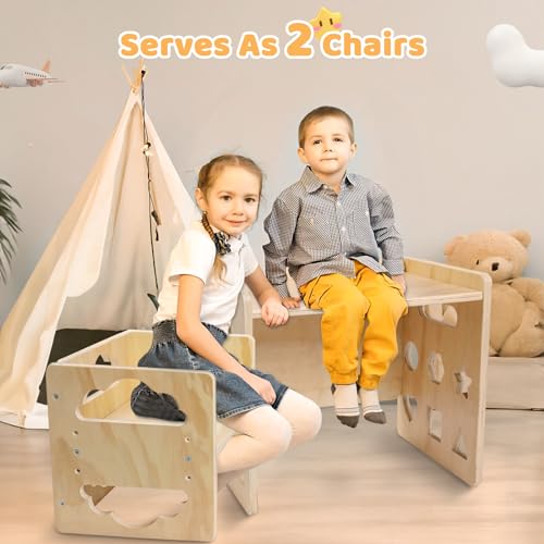 Wooden Toddler Table and Chair Set with Blackboard, 3 Heights Adjustable C351485