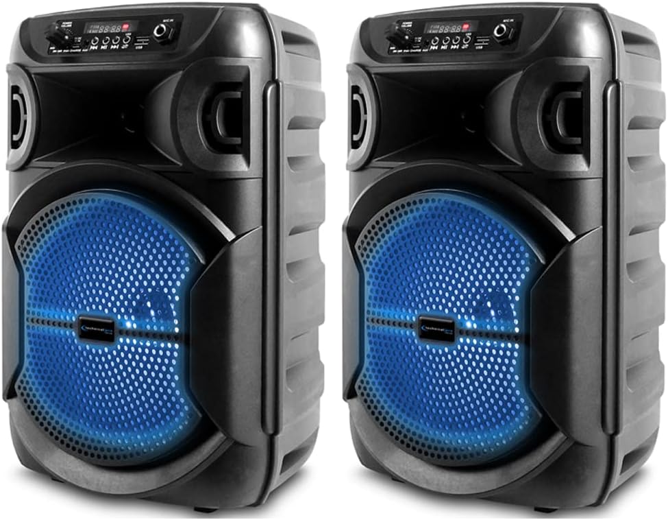 8 Inch Portable Bluetooth Speaker with Woofer & Tweeter and Wired Microphone Pack of 2 O68472