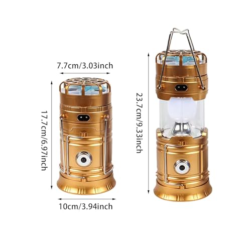 5-in-1 Portable LED Camping Lantern with Fan, Solar/USB Rechargeable, Lightweight ABS (Silver, 17.7X10X7.7cm) J974397