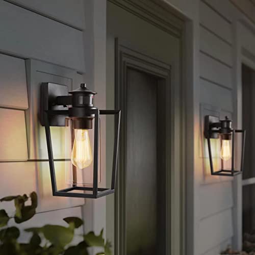 Set of 2 Black Gooseneck Outdoor Wall Lights with Dusk to Dawn Motion Sensor Y214242