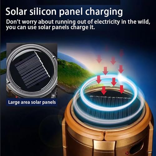 5-in-1 Portable LED Camping Lantern with Fan, Solar/USB Rechargeable, Lightweight ABS (Silver, 17.7X10X7.7cm) J974397