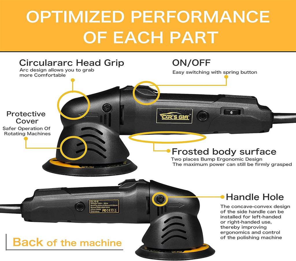 5 inch Random Orbital Dual Action Polisher with 6 Polishing Pads V21601