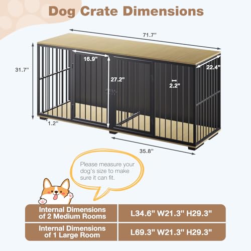 71.6'' Metal Steel Frame Double Dog Kennel with 2 Rooms and Removable Divider Black M212