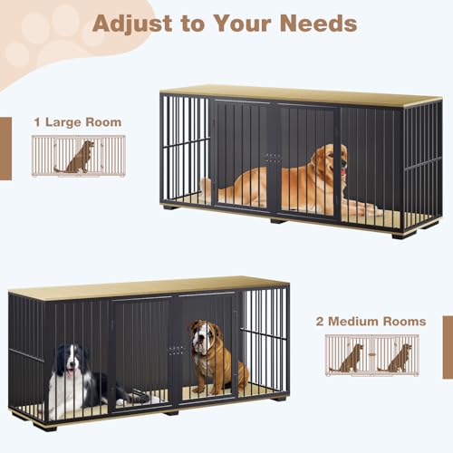 71.6'' Metal Steel Frame Double Dog Kennel with 2 Rooms and Removable Divider Black M212
