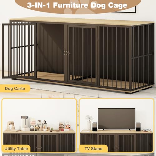 71.6'' Metal Steel Frame Double Dog Kennel with 2 Rooms and Removable Divider Black M212