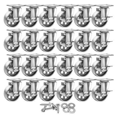 24 All Gray Metal Swivel Plate Caster Wheels Heavy Duty High-gauge Steel w/ Screws (3.5 inch with BRAKE) I2804