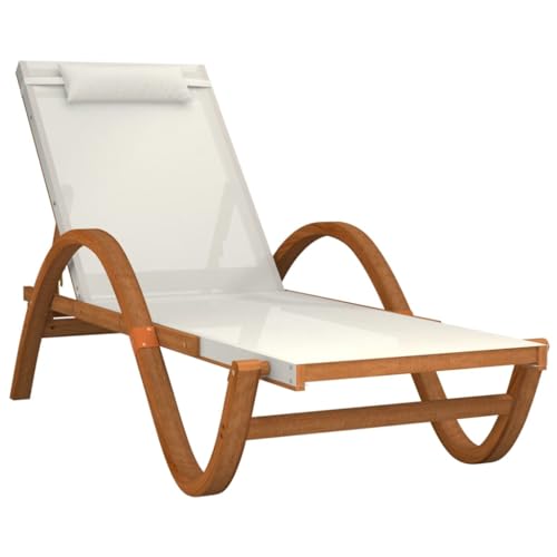 White Textilene and Solid Wood Poplar Sun Lounger I216062