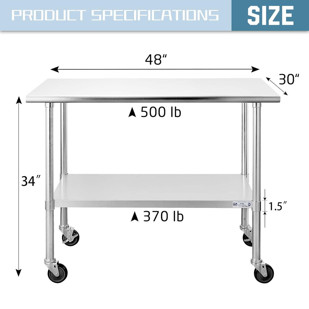 Stainless Steel Table 30 x 48 Inches with Caster Wheels J2690