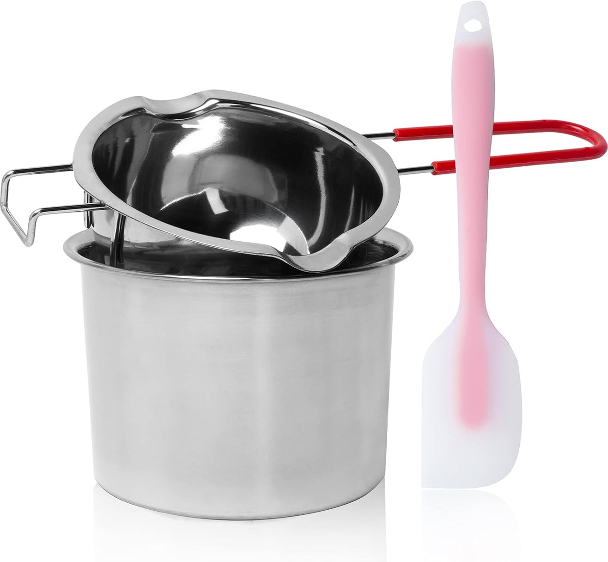 2 Pack Stainless Steel Double Boiler Pot with Heat Resistant Handle, Capacity 450ML/900ML Q8678