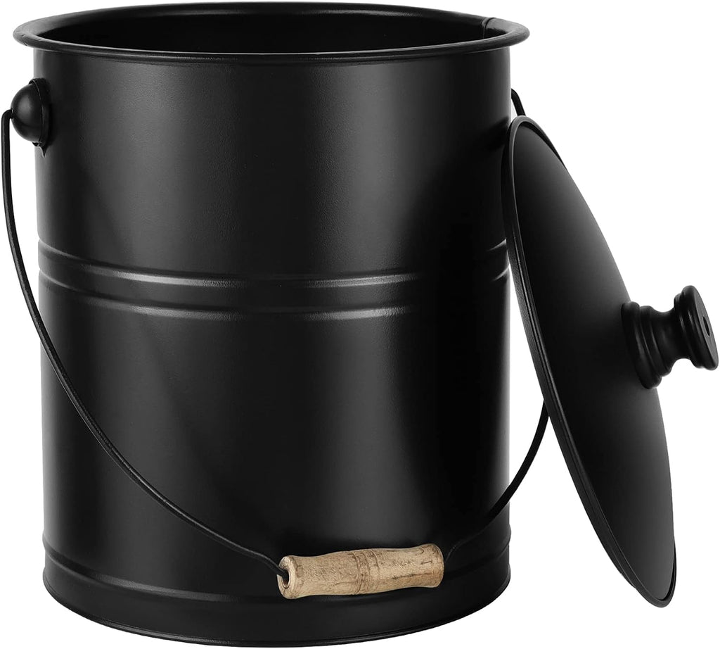 Black Metal Ash Bucket with Lid G66168
