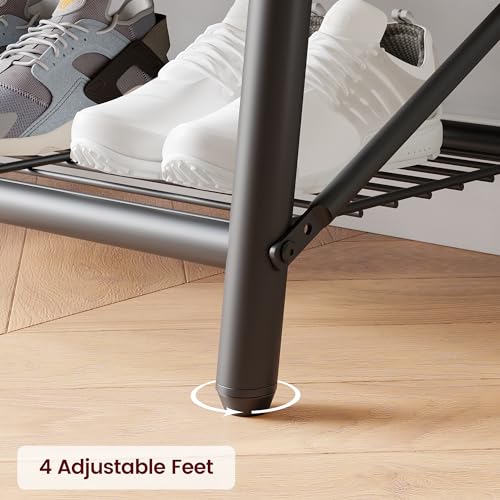 Coat Rack Shoe Bench with 5 Hooks, Wood Look Accent Furniture with Metal Frame B742