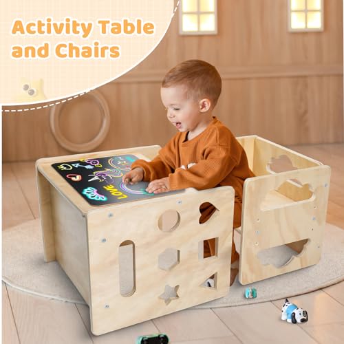 Wooden Toddler Table and Chair Set with Blackboard, 3 Heights Adjustable C351485