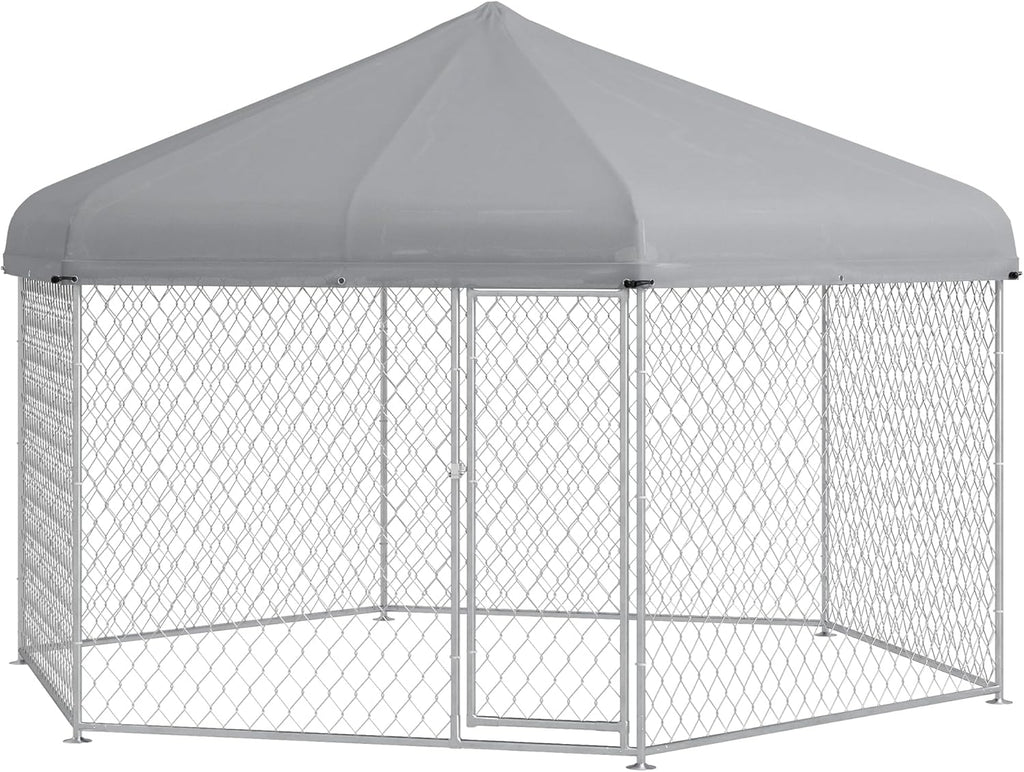 13.4' x 11.5' x 8.8' Dog Kennel Outdoor Dog Run with Waterproof Roof, Lockable Door, Silver H681012