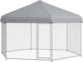 13.4' x 11.5' x 8.8' Dog Kennel Outdoor Dog Run with Waterproof Roof, Lockable Door, Silver H681012